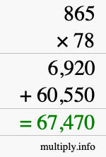 How to calculate 865 times 78 using long multiplication