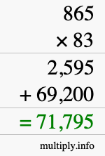 How to calculate 865 times 83 using long multiplication