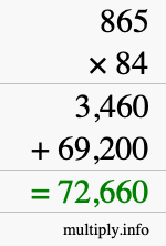 How to calculate 865 times 84 using long multiplication