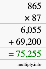 How to calculate 865 times 87 using long multiplication