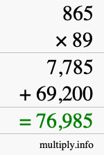 How to calculate 865 times 89 using long multiplication