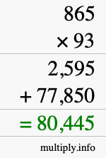 How to calculate 865 times 93 using long multiplication