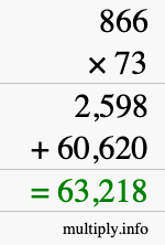 How to calculate 866 times 73 using long multiplication