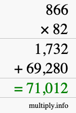 How to calculate 866 times 82 using long multiplication