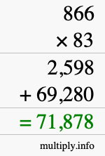 How to calculate 866 times 83 using long multiplication
