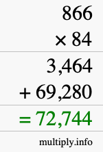 How to calculate 866 times 84 using long multiplication