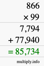 How to calculate 866 times 99 using long multiplication