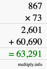 How to calculate 867 times 73 using long multiplication