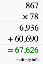 How to calculate 867 times 78 using long multiplication