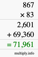 How to calculate 867 times 83 using long multiplication
