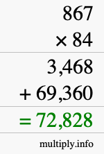 How to calculate 867 times 84 using long multiplication