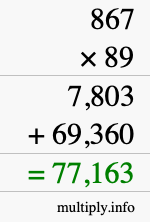 How to calculate 867 times 89 using long multiplication