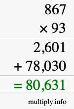 How to calculate 867 times 93 using long multiplication