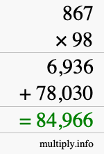 How to calculate 867 times 98 using long multiplication