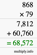 How to calculate 868 times 79 using long multiplication