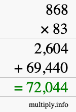 How to calculate 868 times 83 using long multiplication