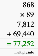 How to calculate 868 times 89 using long multiplication