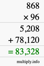 How to calculate 868 times 96 using long multiplication