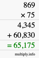 How to calculate 869 times 75 using long multiplication