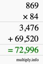 How to calculate 869 times 84 using long multiplication