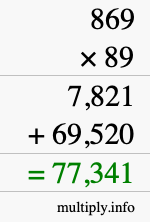 How to calculate 869 times 89 using long multiplication