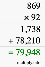 How to calculate 869 times 92 using long multiplication