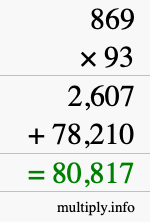 How to calculate 869 times 93 using long multiplication