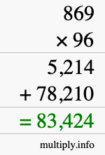 How to calculate 869 times 96 using long multiplication