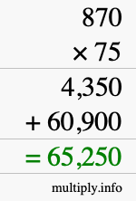 How to calculate 870 times 75 using long multiplication