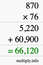 How to calculate 870 times 76 using long multiplication