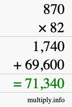 How to calculate 870 times 82 using long multiplication