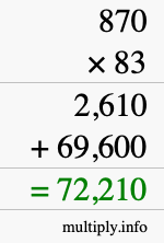 How to calculate 870 times 83 using long multiplication