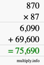 How to calculate 870 times 87 using long multiplication