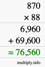 How to calculate 870 times 88 using long multiplication