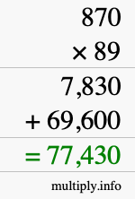 How to calculate 870 times 89 using long multiplication