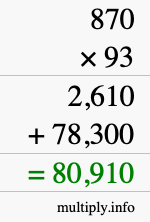 How to calculate 870 times 93 using long multiplication