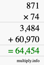 How to calculate 871 times 74 using long multiplication