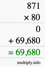 How to calculate 871 times 80 using long multiplication