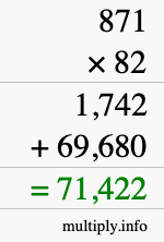 How to calculate 871 times 82 using long multiplication
