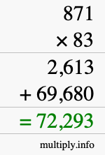How to calculate 871 times 83 using long multiplication