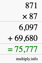 How to calculate 871 times 87 using long multiplication