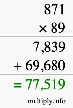 How to calculate 871 times 89 using long multiplication
