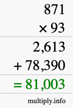 How to calculate 871 times 93 using long multiplication
