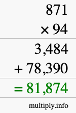 How to calculate 871 times 94 using long multiplication