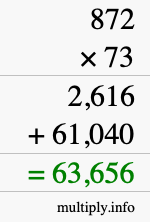 How to calculate 872 times 73 using long multiplication
