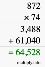How to calculate 872 times 74 using long multiplication