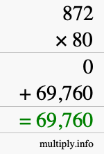 How to calculate 872 times 80 using long multiplication