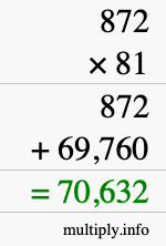 How to calculate 872 times 81 using long multiplication