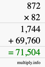 How to calculate 872 times 82 using long multiplication