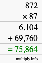 How to calculate 872 times 87 using long multiplication